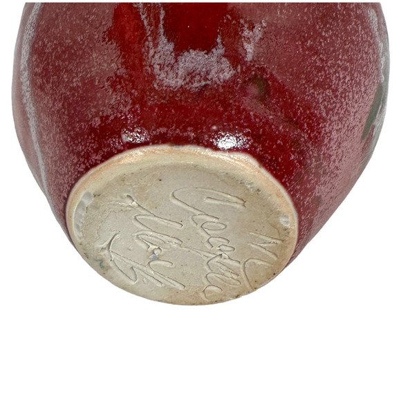 Vintage Cooper Mays NC Bud Vase Red Art Pottery Abstract Stoneware 4” Glaze - Picture 4 of 9